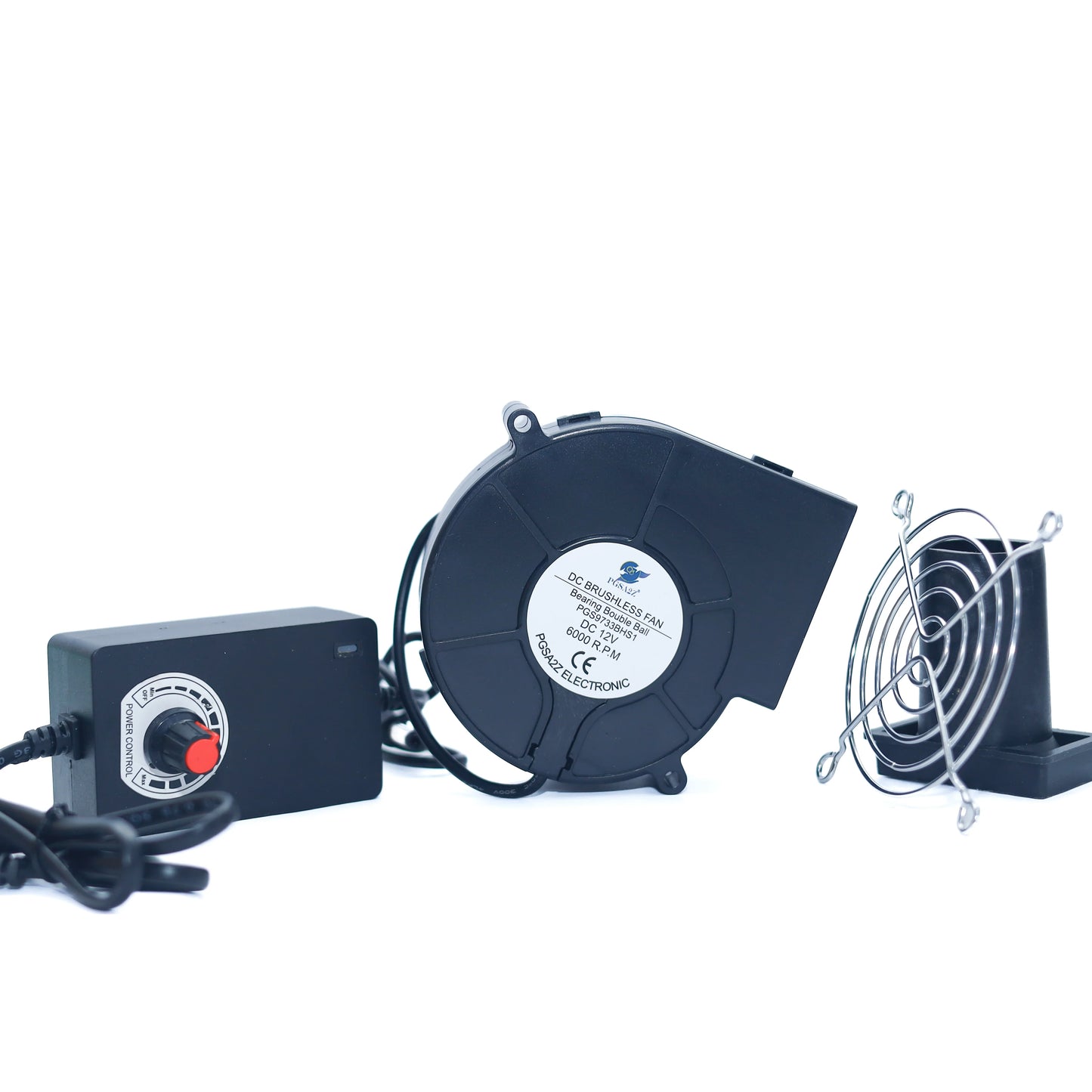 DC Blower Fan 97mm – 12V, 6000RPM (with Controller + Wire Grille)
