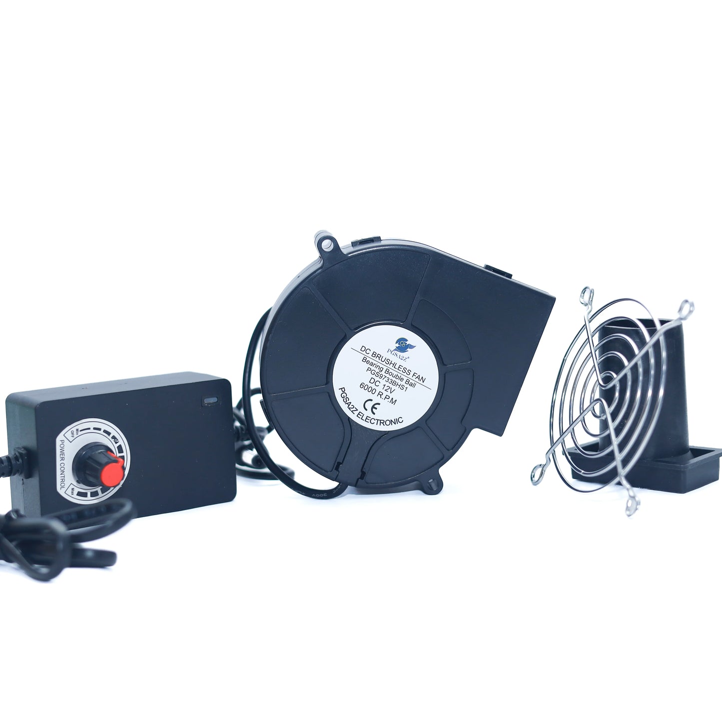 DC Blower Fan 97mm – 12V, 6000RPM (with Controller + Wire Grille)